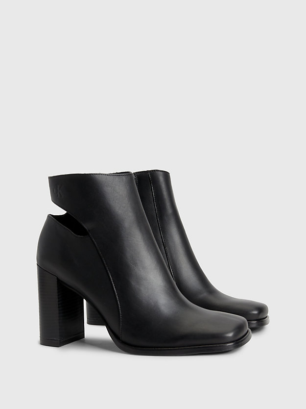 triple black leather heeled ankle boots for women calvin klein jeans