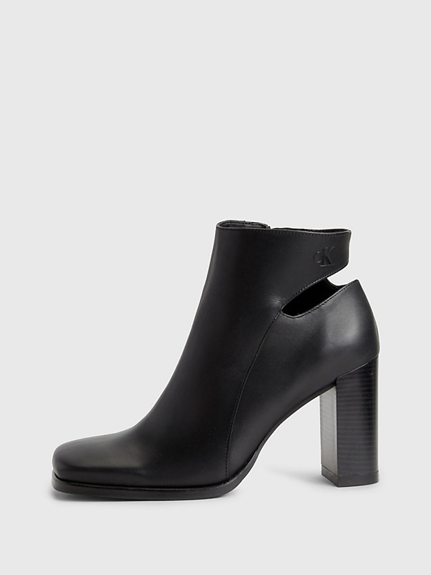 triple black leather heeled ankle boots for women calvin klein jeans