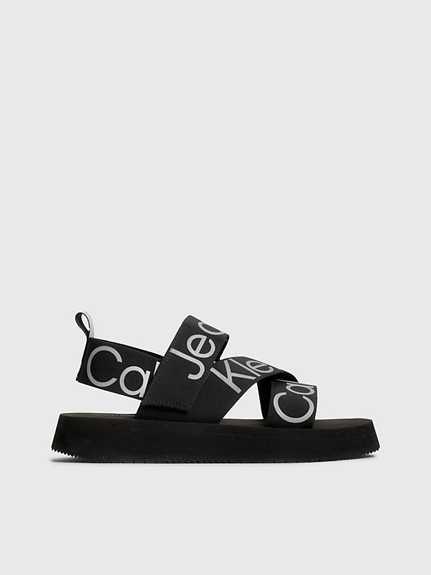 black/reflective silver logo platform sandals for women calvin klein jeans