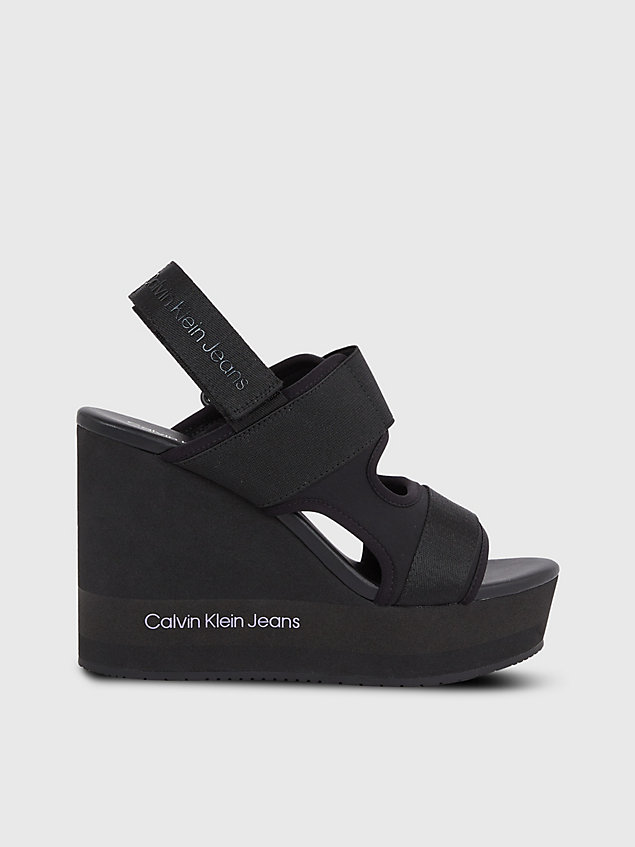 black sandały na platformie i koturnie z lycry z recyklingu dla kobiety - calvin klein jeans