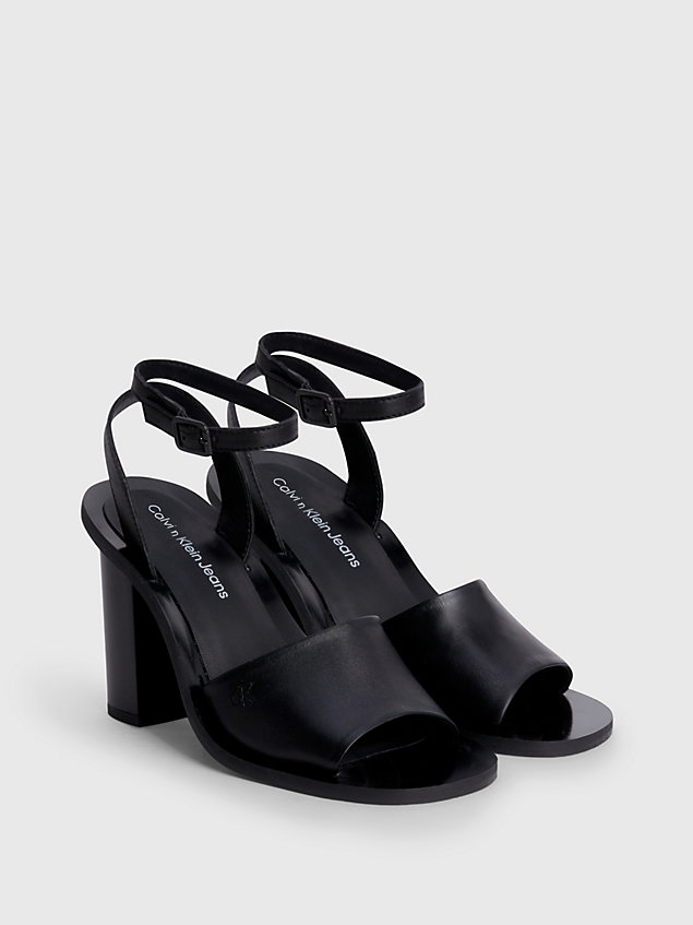black skórzane sandały na obcasie dla kobiety - calvin klein jeans
