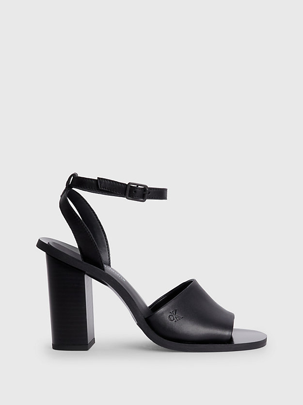 triple black leather heeled sandals for women calvin klein jeans