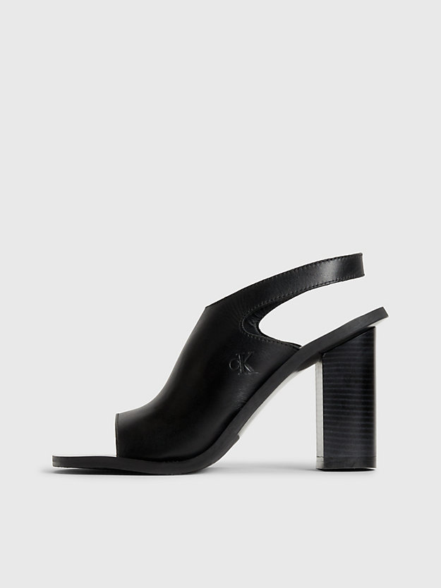 triple black leather heeled sandals for women calvin klein jeans