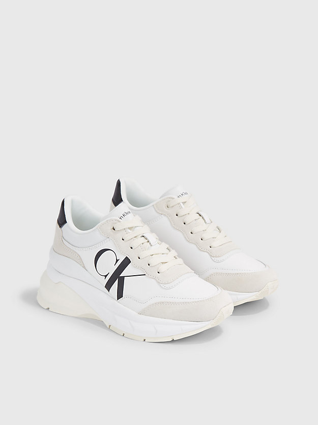 BRIGHT WHITE/CREAMY WHITE/SILVER Leather Chunky Trainers for women CALVIN KLEIN JEANS