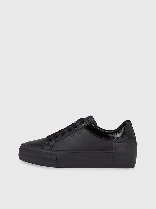 black skórzane buty sportowe na platformie dla kobiety - calvin klein jeans