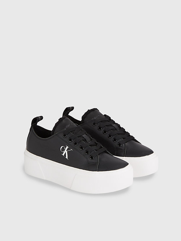 black/bright white leather platform trainers for women calvin klein jeans