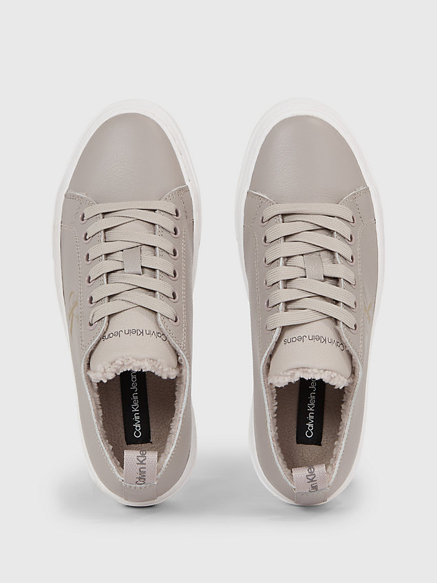 grey skórzane buty sportowe na platformie dla kobiety - calvin klein jeans