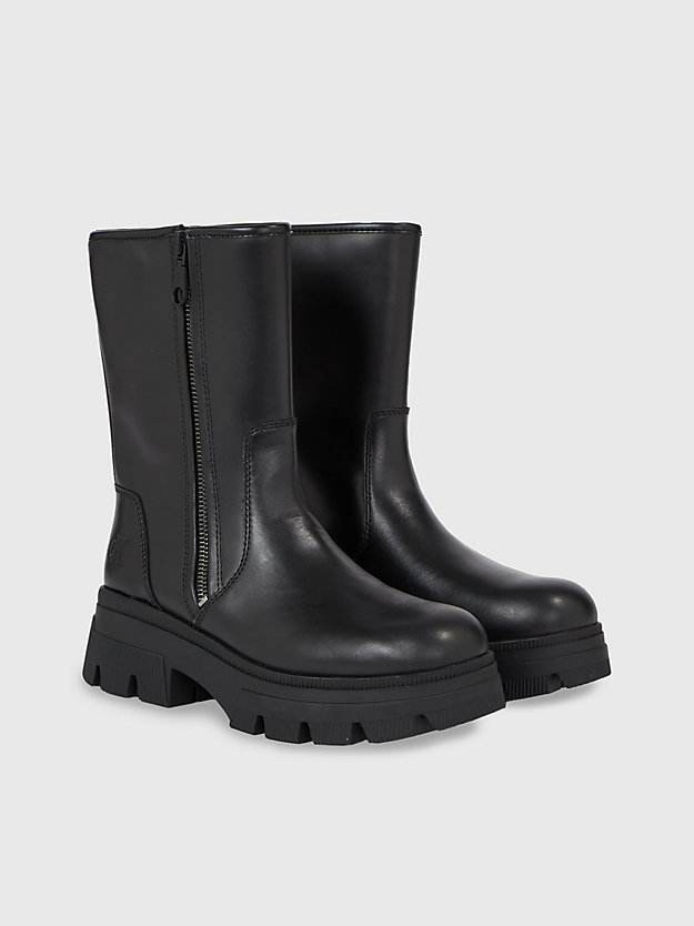 triple black leder-boots mit plateau-sohle für damen - calvin klein jeans