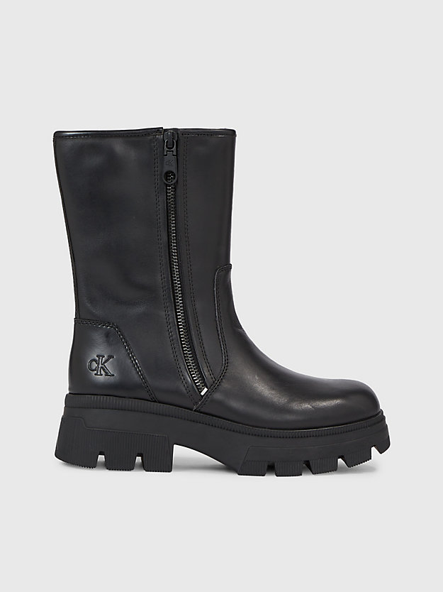 triple black leather platform boots for women calvin klein jeans