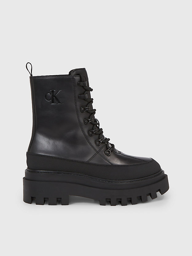 triple black leather platform boots for women calvin klein jeans