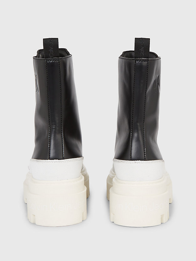 black/bright white leder-boots mit plateau-sohle für damen - calvin klein jeans