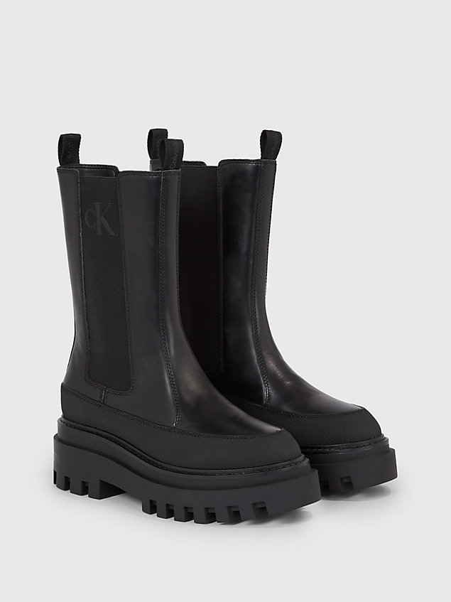 black chelsea-boots aus leder mit plateau-sohle für damen - calvin klein jeans