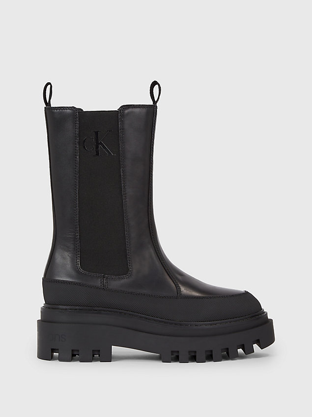 black leather platform chelsea boots for women calvin klein jeans