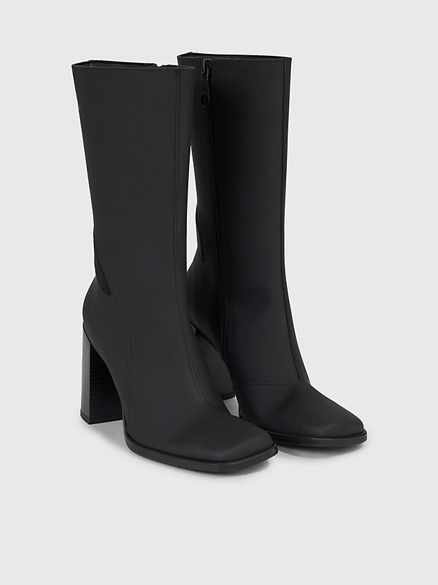 black leather heeled boots for women calvin klein jeans