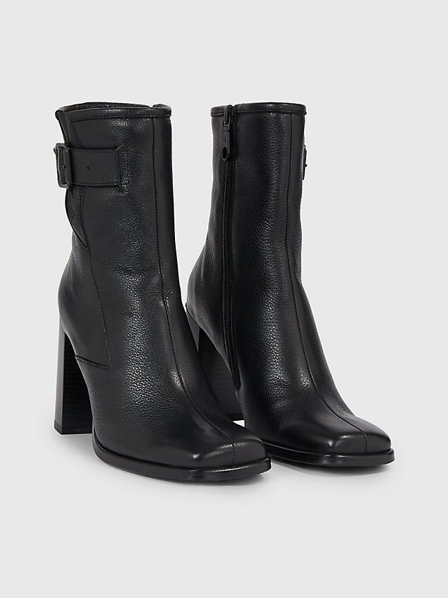 black leather heeled boots for women calvin klein jeans
