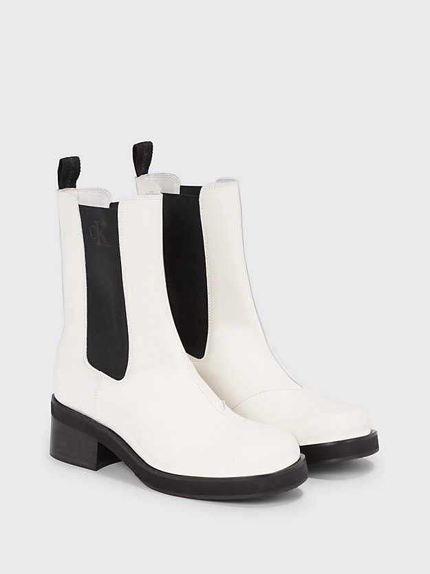 creamy white/black chelsea-boots aus leder für damen - calvin klein jeans