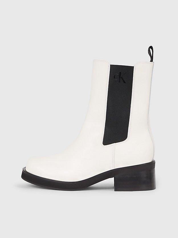 creamy white/black chelsea-boots aus leder für damen - calvin klein jeans