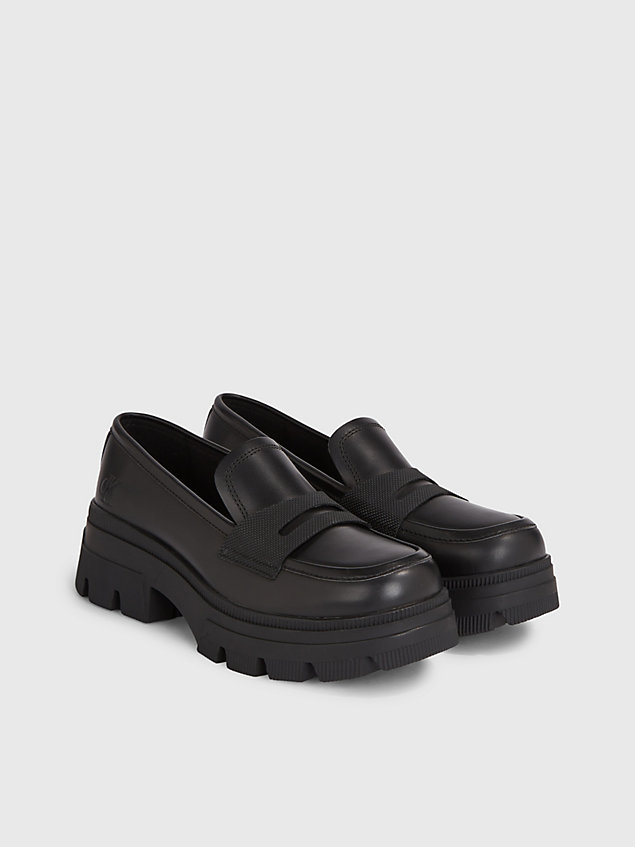 black leather platform loafers for women calvin klein jeans