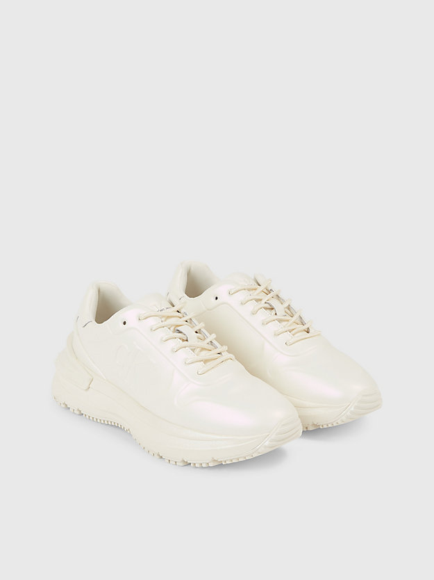 creamy white pearlized leather chunky trainers for women calvin klein jeans