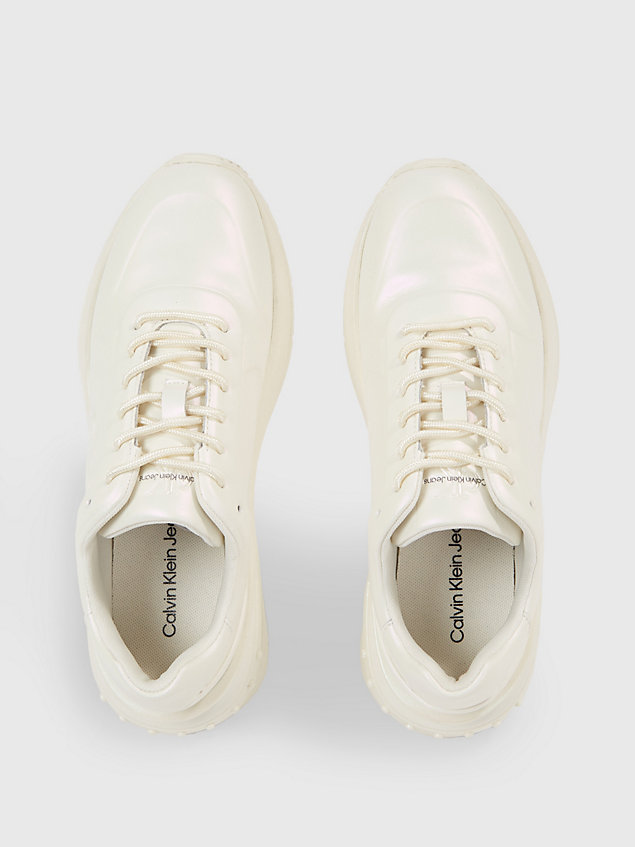 white skórzane buty sportowe na grubej podeszwie dla kobiety - calvin klein jeans
