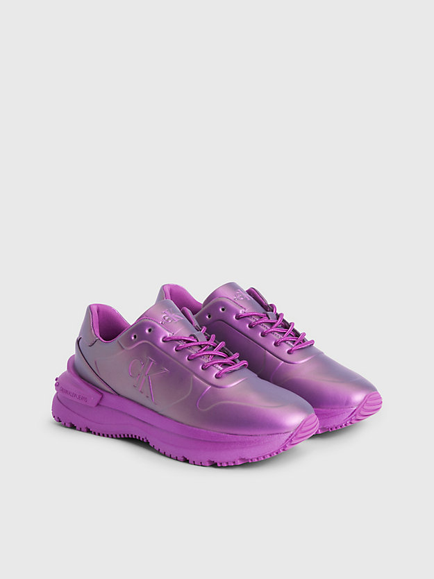 amethyst pearlized leather chunky trainers for women calvin klein jeans