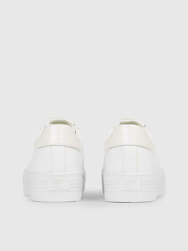 baskets compensées en cuir bright white/creamy white pour femmes calvin klein jeans