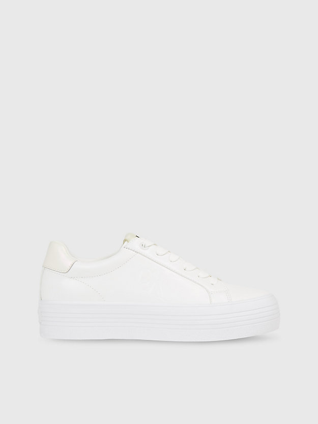 bright white/creamy white leather platform trainers for women calvin klein jeans