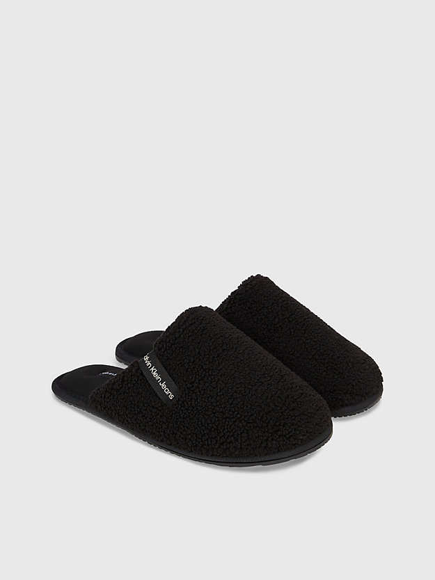black/dew logo slippers in imitatie shearling voor dames - calvin klein jeans