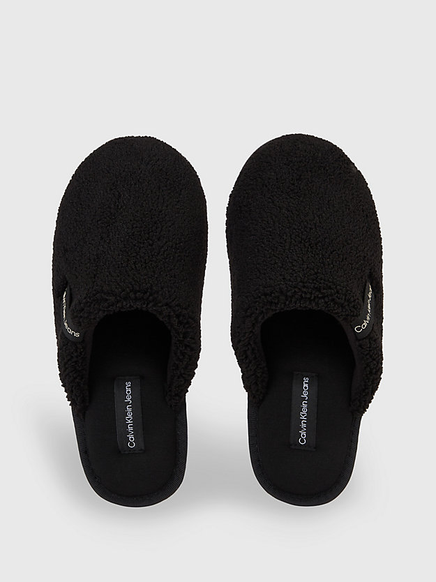 black/dew logo faux shearling slippers for women calvin klein jeans