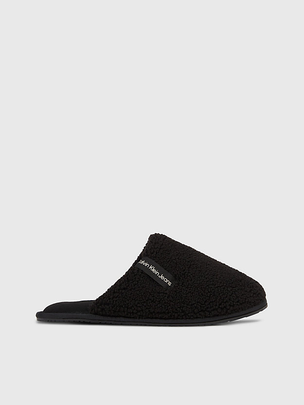 black/dew logo slippers in imitatie shearling voor dames - calvin klein jeans