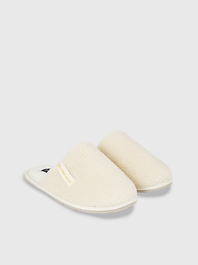 white slippers in imitatie shearling voor dames - calvin klein jeans