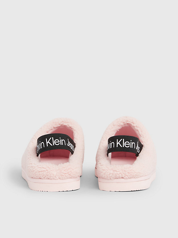 peach blush/black faux shearling slippers for women calvin klein jeans