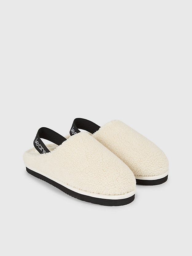 creamy white/black faux shearling slippers for women calvin klein jeans