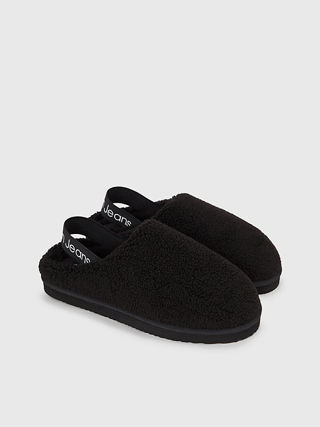 black/bright white faux shearling slippers for women calvin klein jeans