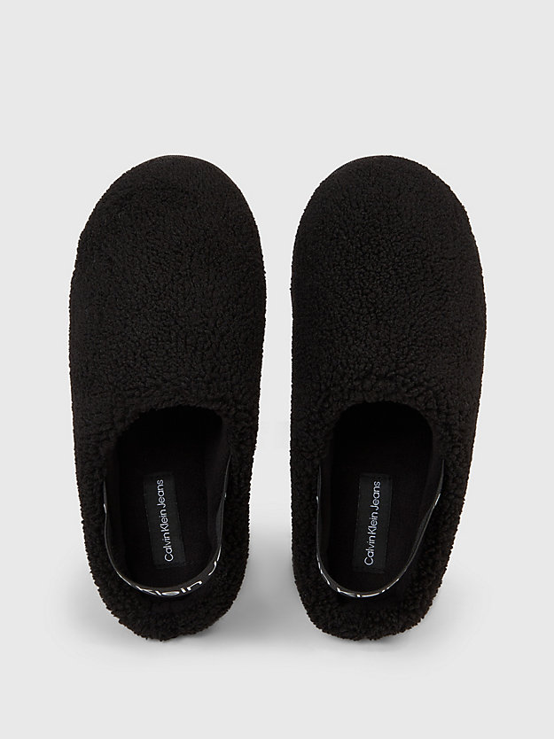 black/bright white faux shearling slippers for women calvin klein jeans