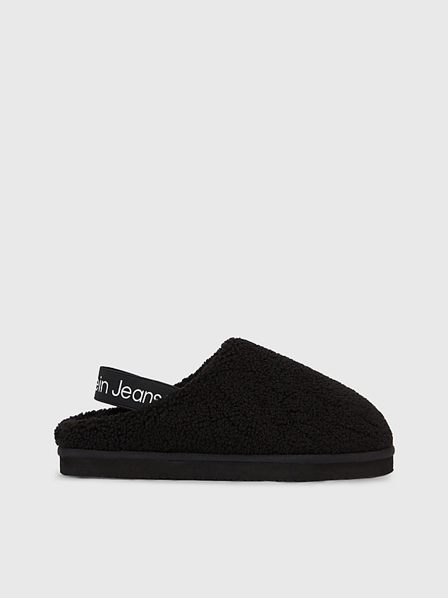 black slippers in imitatie shearling voor dames - calvin klein jeans