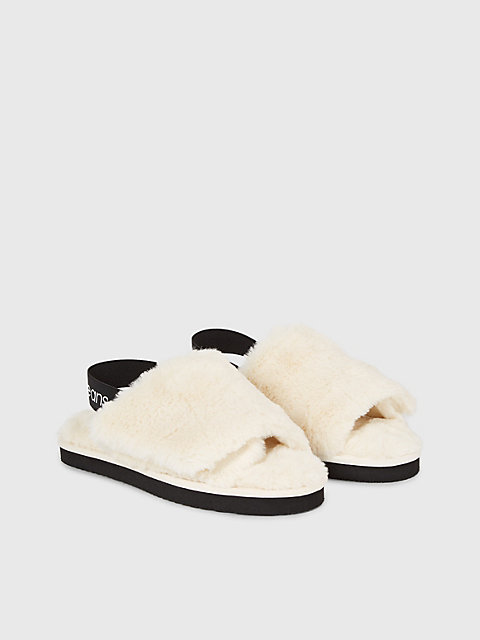 white faux fur slippers for women calvin klein jeans