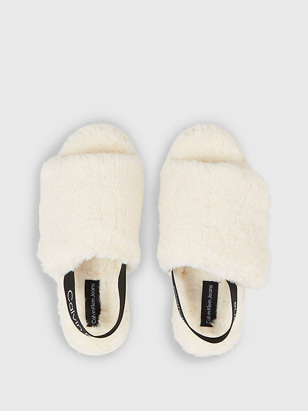 creamy white/black faux fur slippers for women calvin klein jeans