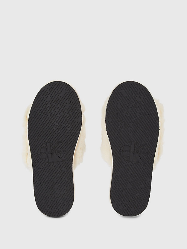 creamy white/black faux fur slippers for women calvin klein jeans