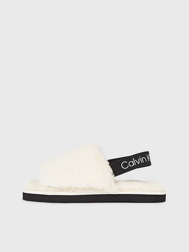 creamy white/black kapcie ze sztucznego futerka dla kobiety - calvin klein jeans