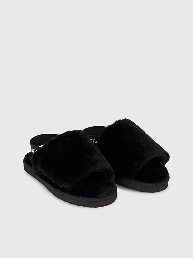 black/bright white faux fur slippers for women calvin klein jeans