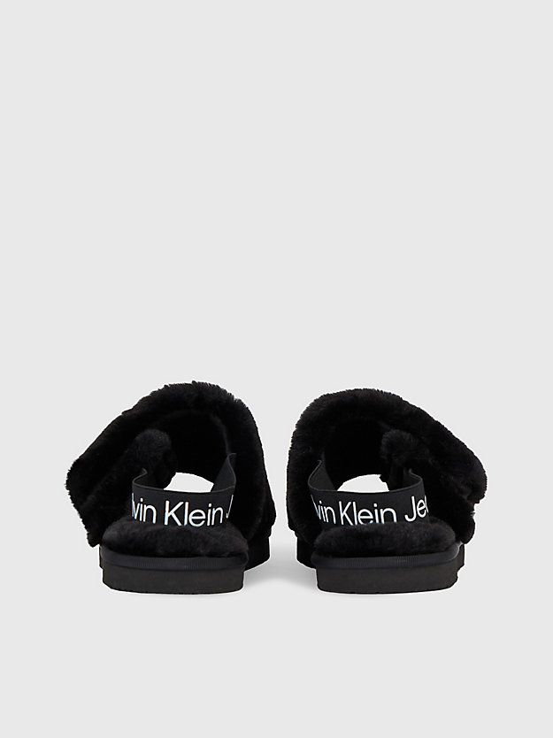 black/bright white faux fur slippers for women calvin klein jeans
