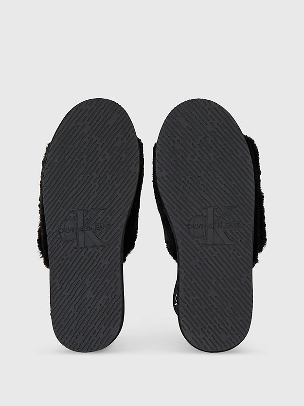 black/bright white slippers in imitatiebont voor dames - calvin klein jeans