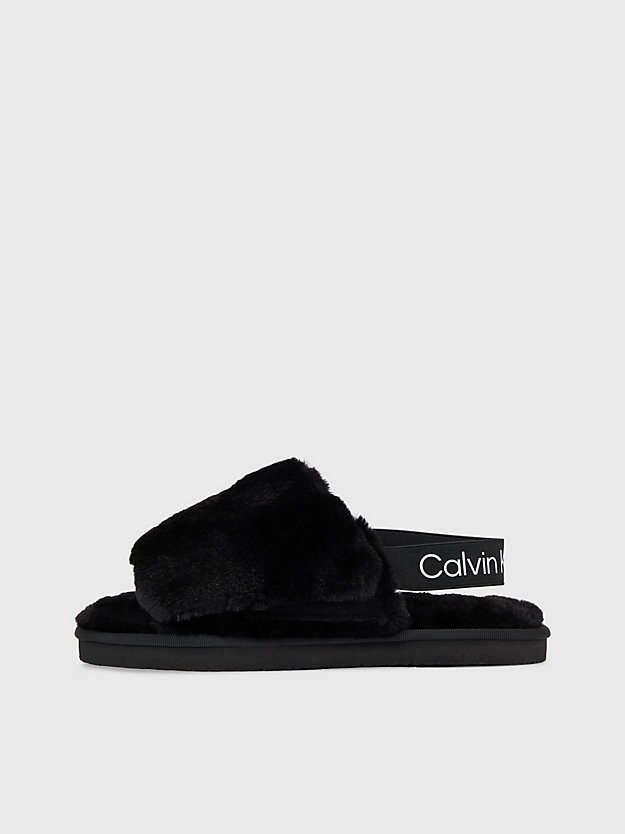 black/bright white slippers in imitatiebont voor dames - calvin klein jeans