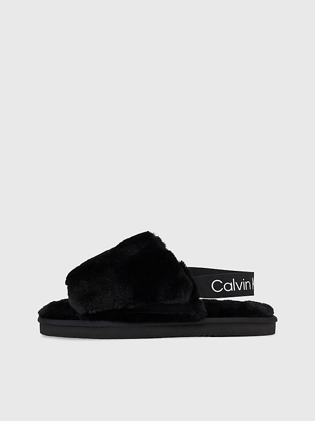 black faux fur slippers for women calvin klein jeans