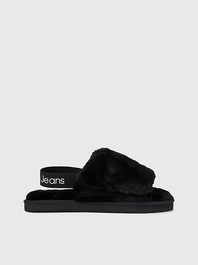 black faux fur slippers for women calvin klein jeans