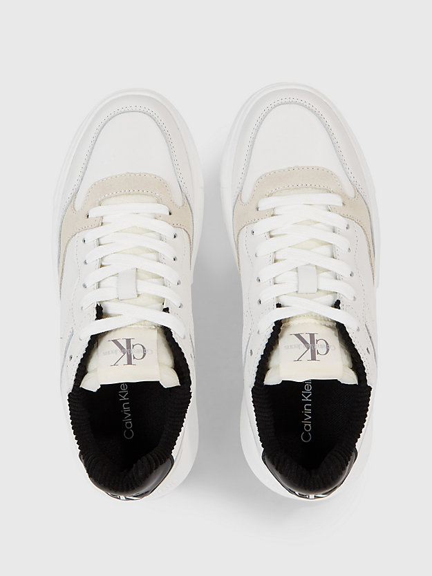 bright white/creamy white/black leder-sneakers für damen - calvin klein jeans