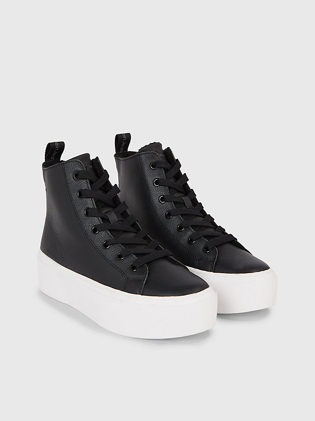 black/bright white leather platform high-top trainers for women calvin klein jeans