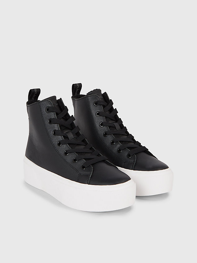 black leather platform high-top trainers for women calvin klein jeans