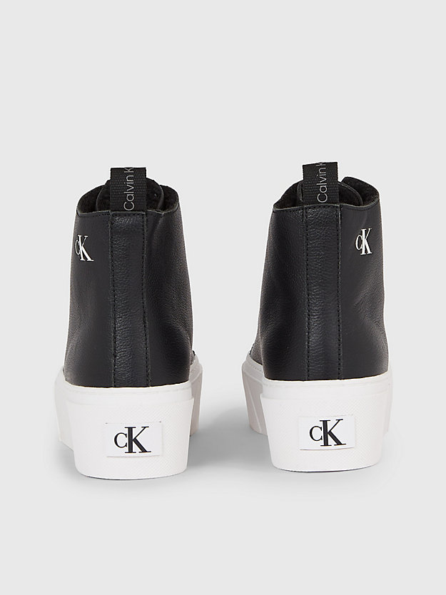 baskets montantes compensées en cuir black/bright white pour femmes calvin klein jeans